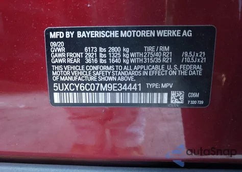 2021 BMW X6 xDrive40I z USA, uszkodzony, nr VIN 5UXCY6C07M9E34441